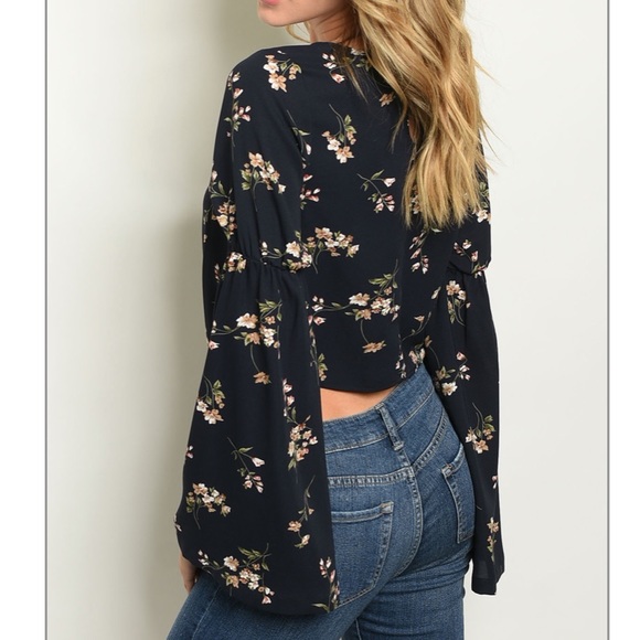 Boho Floral Flare Sleeve Top - Picture 2 of 2